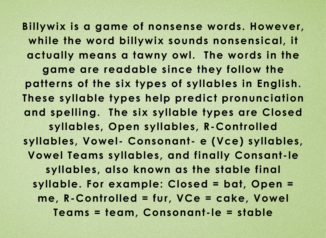 Billywix! A Game of Nonsense Words
